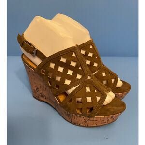 Franco Sarto Women's Cutout Cork Wedge Leather Sandals size 8.5